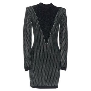Balmain silver thread fluffy military button bodycon dress